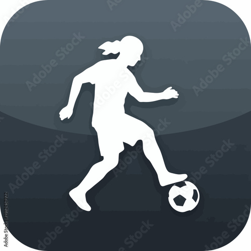Silhouette of a female soccer player dribbling the ball, showcasing athleticism and skill. The player is focused and ready to score.
