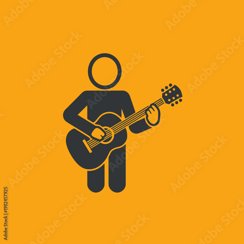 A person playing a classic acoustic guitar on orange background, creative art design 