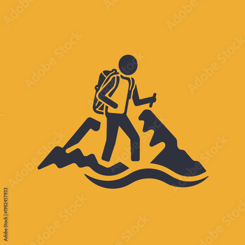 A silhouette of a person hiking up a mountain