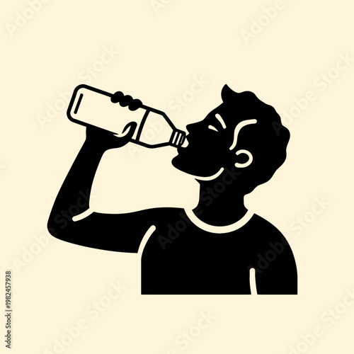 A silhouette of a man drinking from a bottle, showing hydration and thirst quench