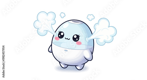 Cute Kawaii Humidifier Character Steaming with Joy