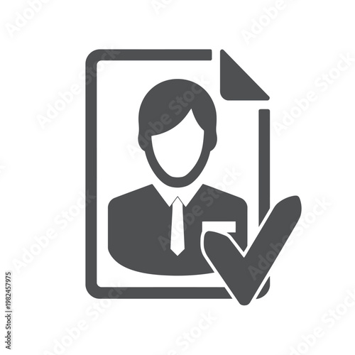 Job application approved. An icon represents a person inside a document, with a check mark indicating approval