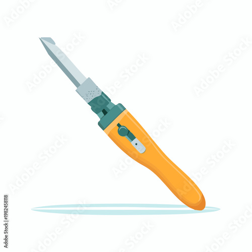 Yellow utility knife with green handle and silver blade illustration