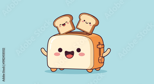 Cute Toaster with Toast Slices - Funny Breakfast Character