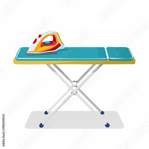Colorful illustration of iron and ironing board on white background
