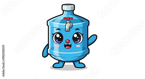 Cute Water Cooler Bottle Character Waving Hello