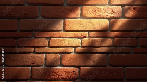 Textured Orange Brick Wall with Soft Lighting and Shadows Enhancing the Warmth of the Surface for Architectural and Interior Design Purposes