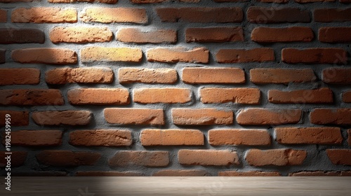 Texture of rustic brick wall with dramatic shadows highlighting its rough surface under warm lighting in an indoor setting for decor inspiration.