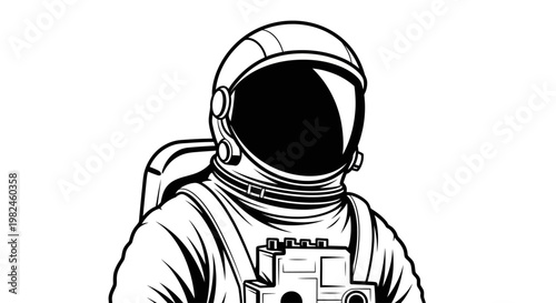 Black and white minimalist line art illustration of a space suit astronaut
