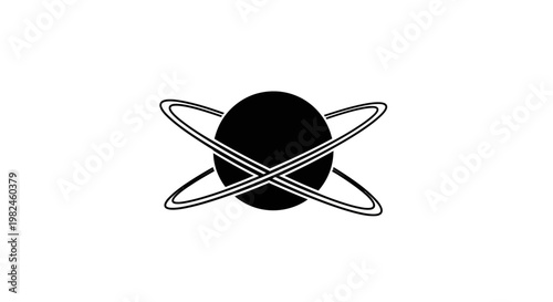 Abstract atomic symbol with orbiting rings graphic icon