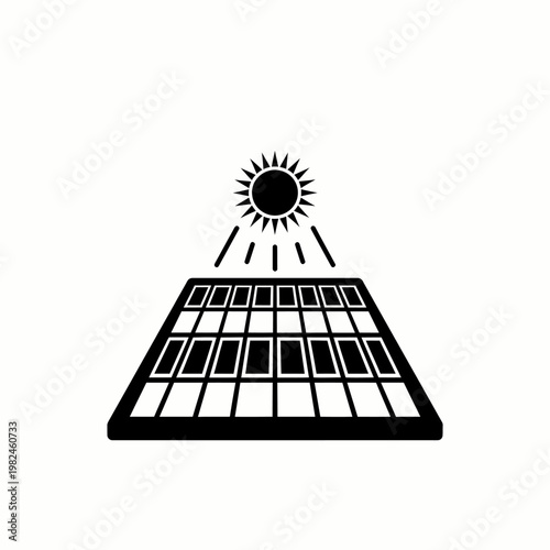 An illustration of a solar panel receiving energy from the sun, highlighting renewable energy and sustainability