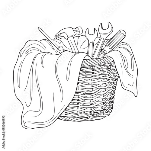 Laundry Basket Clothes Line Art Household Illustration