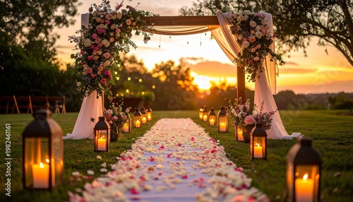 Wedding ceremony arch with floral decor