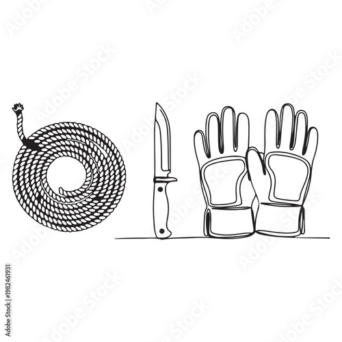 Rope Coil and Work Gloves Safety Equipment Illustration