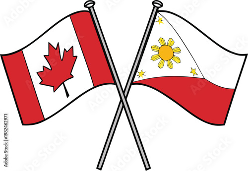 Canada and Philippines Crossed Flags Representing International Partnership and Unity