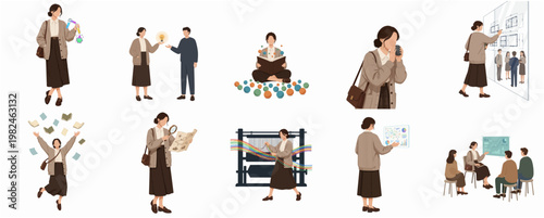 Diverse Flat Illustration Set of People in Various Professions and Activities