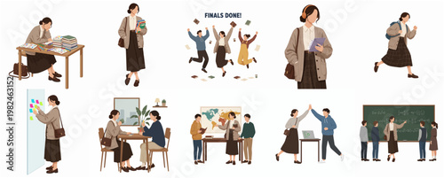 Flat Illustration of University Students with Various Activities in College Life