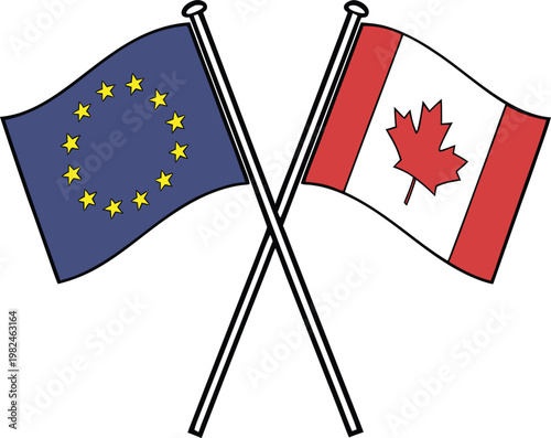 European Union and Canada Crossed Flags Symbolizing International Partnership