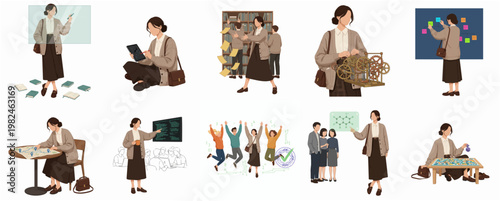 Flat Trendy Illustration Collection of Woman in Various Career Scenarios