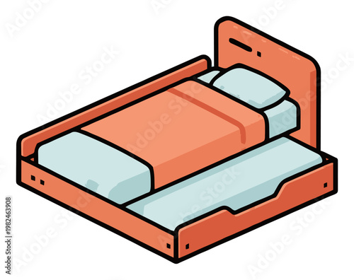 Minimalist line art trundle bed icon. Generative AI