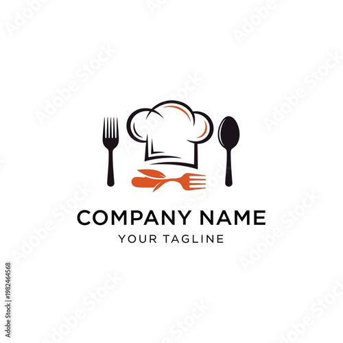 Chef Hat Spoon Fork and Cutlery Logo Design.