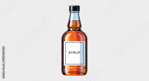 Syrup Bottle with Label and Liquid.