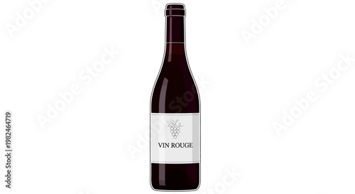 Dark Red Wine Bottle with White Label.