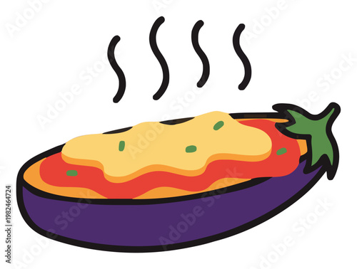 Minimalist eggplant parmesan line art icon. Generative AI