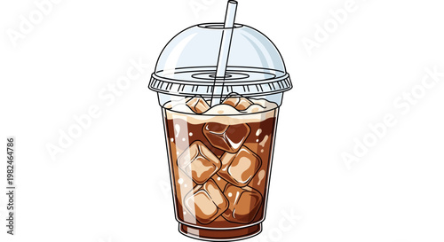 Iced Coffee in Plastic Cup with Straw.
