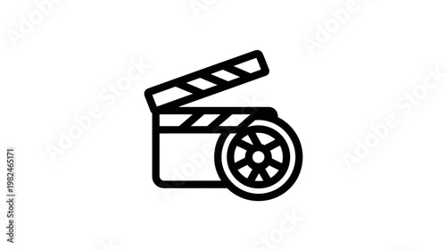 Film Clapperboard and Reel Outline Icon. Movie Production Symbol for Cinema, Video Editing, and Media Content Creation.