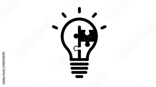Creative problem-solving concept with lightbulb and puzzle piece icon. Innovation, idea generation, strategy, and finding solutions.