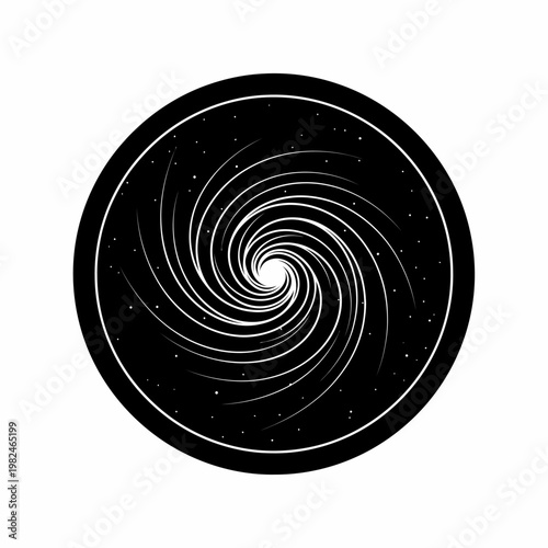 A black hole illustration, swirling lines drawing viewers into the center of the galaxy