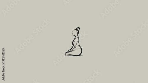 Hand-drawn minimalist sketch of a woman sitting in a meditative kneeling pose, embodying calm, mindfulness, and tranquility