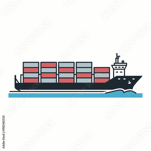An illustration of a container ship navigating the sea, symbolizing global trade and logistics