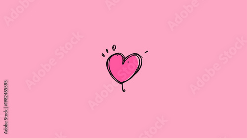 Cute pink hand-drawn heart doodle illustration on a soft pastel background. Simple graphic for love, romance, Valentine's Day.
