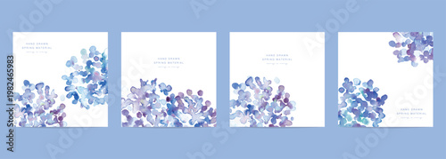 水彩画。水彩タッチの紫陽花ベクターイラスト。夏の梅雨時期イラスト。Watercolor painting. Watercolor-style vector illustration of hydrangeas. Illustration for the summer rainy season.