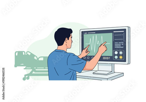 Medical Technician Examining Patient's Heart Rate Data on a Monitor