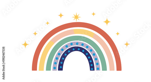 Colorful rainbow graphic with stars on a white background image