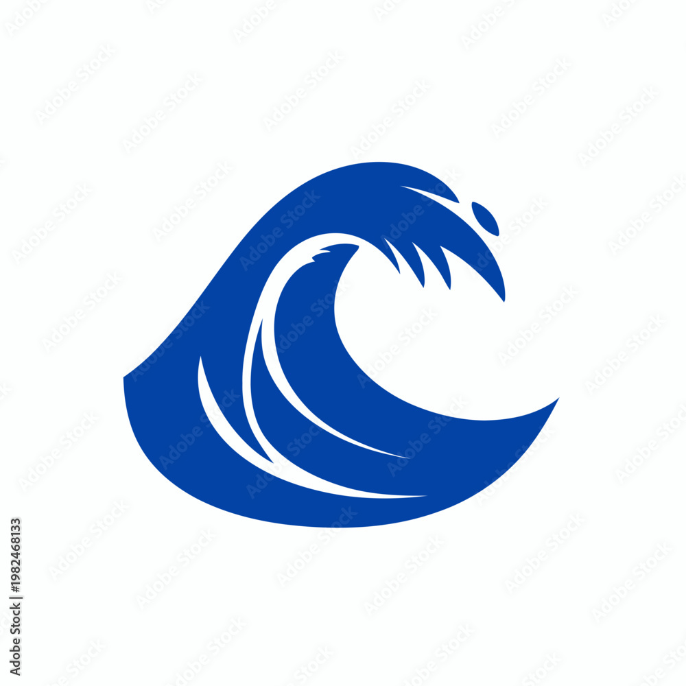 Fototapeta premium A stylized blue wave icon crests in a dynamic motion.