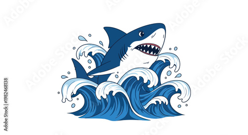 Aggressive shark breaching ocean waves, powerful predator in motion