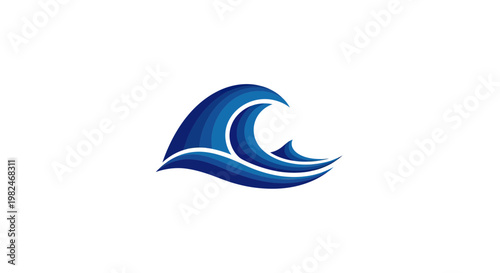 Stylized Blue Ocean Wave Icon on White Background