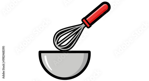 Whisk and bowl kitchen utensils.