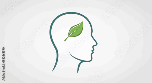 Vector illustration of a beauty fashion lady profile with green leaf hair and flower art as a nature symbol