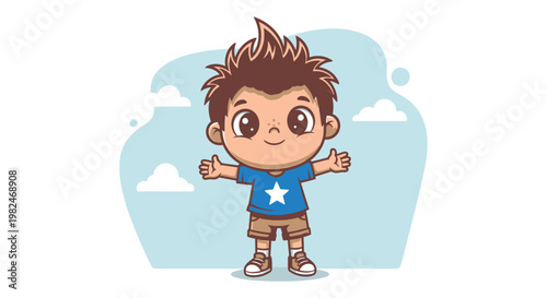 A cute smiling cartoon kid has fun in the pool as a happy little boy character illustration vector for children