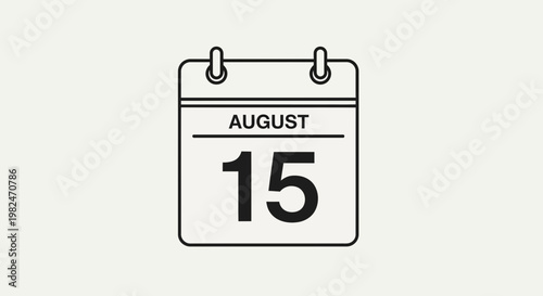 August 15th Calendar Date Icon - Simple Line Art Illustration