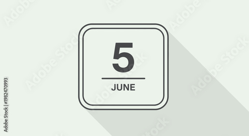Calendar Icon: June 5th - Simple Flat Design with Long Shadow