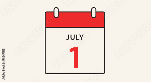 July 1st Calendar Page - Simple Flat Design Illustration