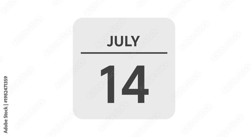 Obraz premium July 14th Calendar Page Icon with White Background