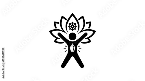 Zen Lifestyle Symbol Person with Lotus Dharma Wheel and Lantern