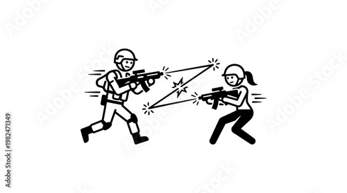 Soldiers Shooting at Each Other with Energy Beams